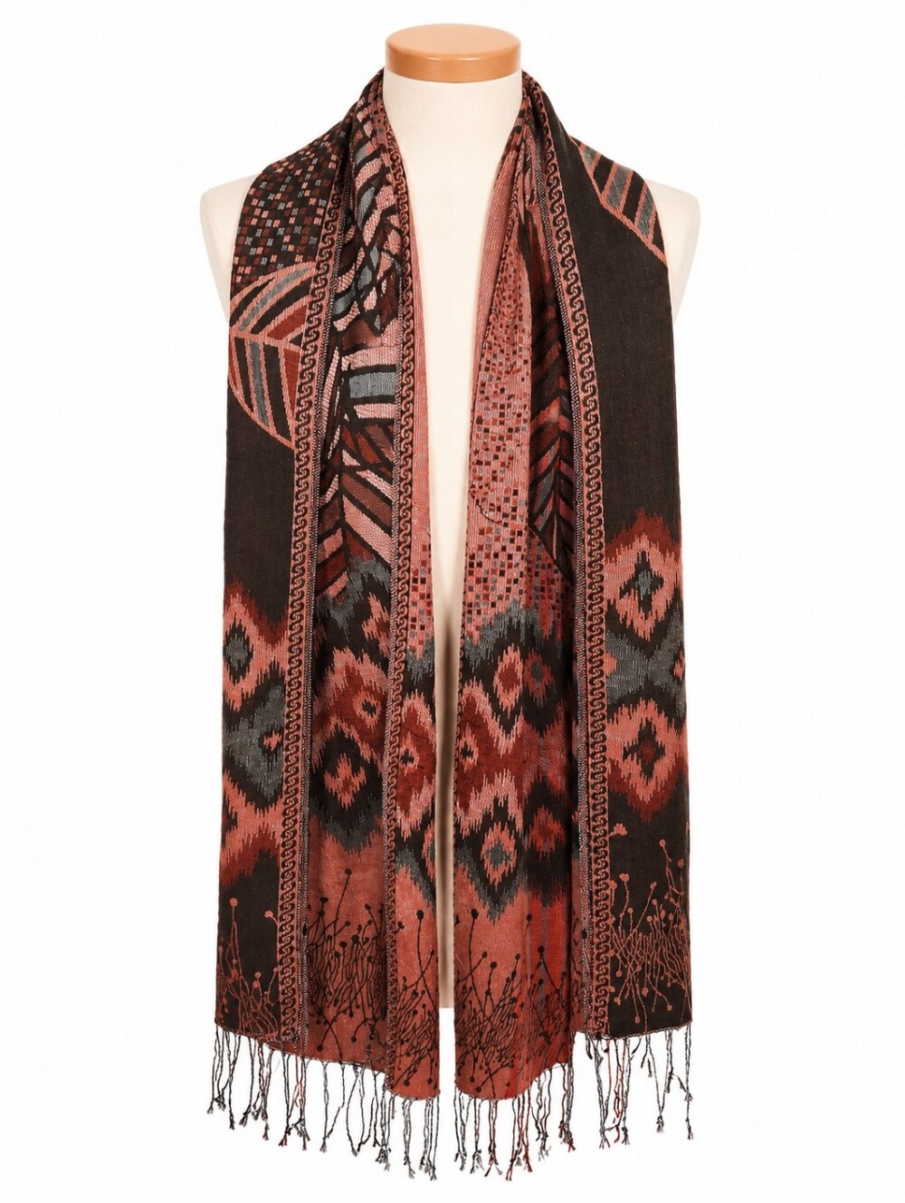 Multicolor Red Leaf Print Pashmina Multi Functional Rectangle Scarf 27" X 70"